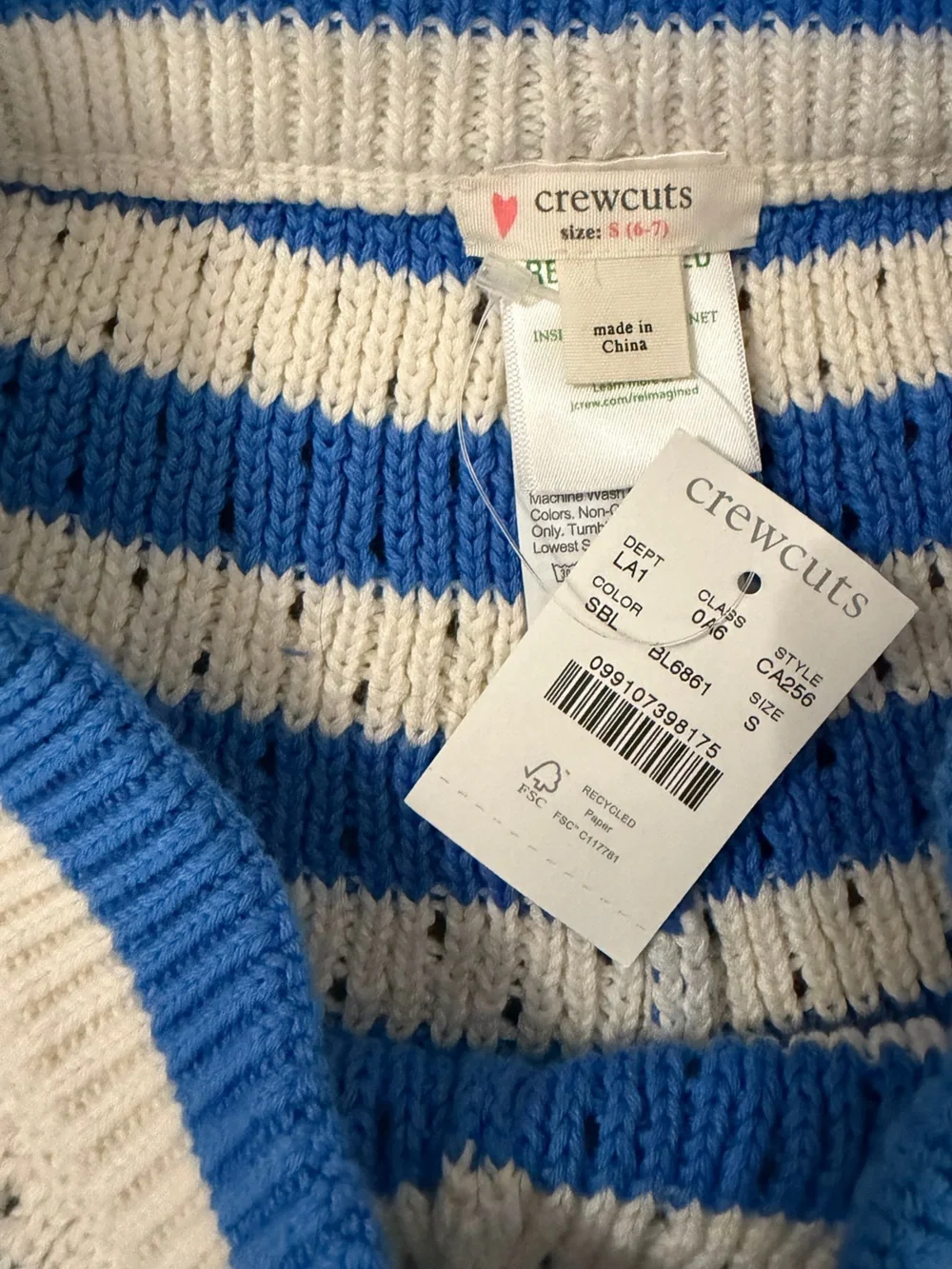 J. Crew crewcuts Girls pointelle-knit shorts Blue & White striped Small 6-7 E101